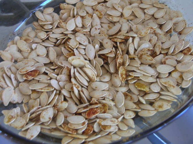 Autumn Pumpkin Stew with Caramelized Onions - Toasted Pumpkin Seeds