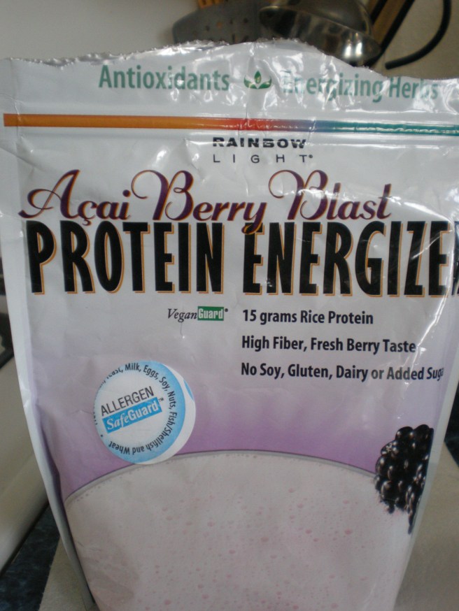 Acai Pear Banana Protein Smoothie, copyright 2011, gfcelebration.com, All rights reserved Acai Pear Banana Protein Smoothie - Rainbow Light Acai Rice Protein