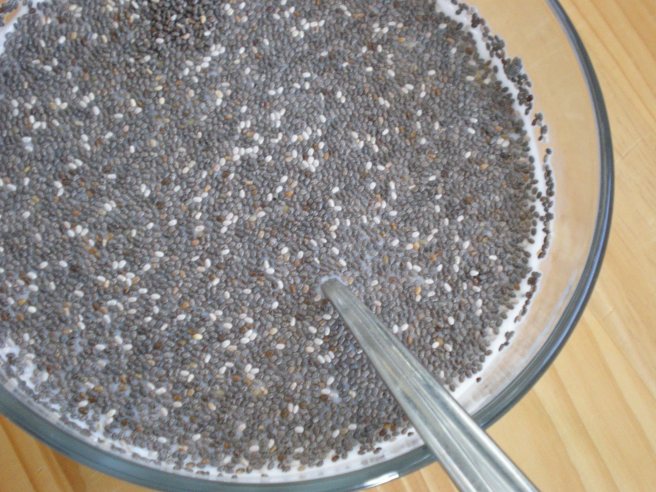 Coconut Milk with Chia Seeds, copyright 2011, gfcelebration.com, All rights reserved Coconut Milk with Chia Seeds